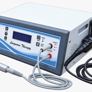 Longwave therapy machine with digital display, treatment timer, adjustable intensity indicators, therapy applicator wand, and plate connection for professional physiotherapy use.