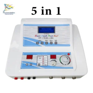 Close-up of 5-in-1 physiotherapy machine with digital LCD display and control panel