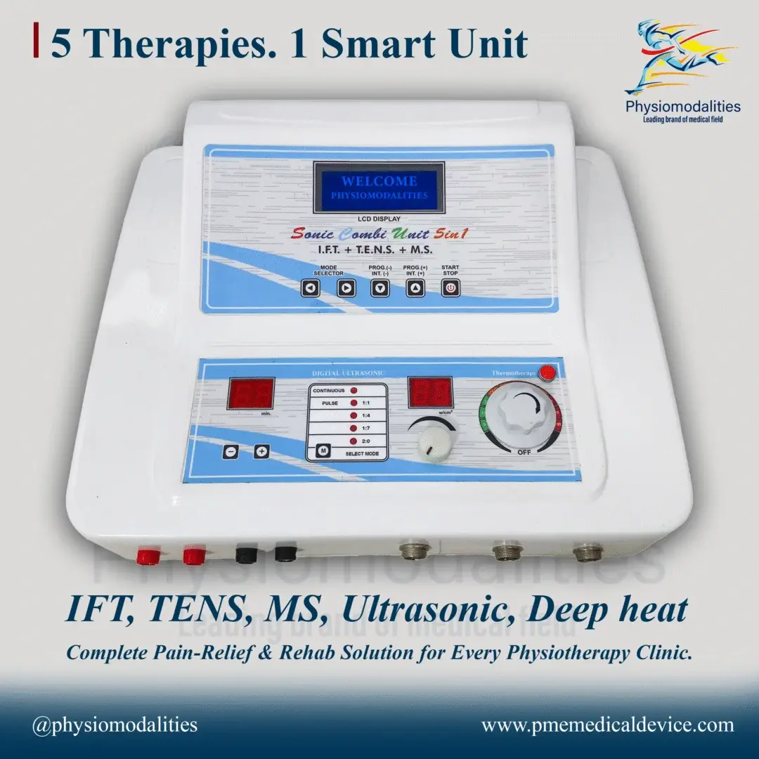 5-in-1 Physiotherapy Combo Machine – IFT, TENS, MS, Ultrasonic & Deep Heat