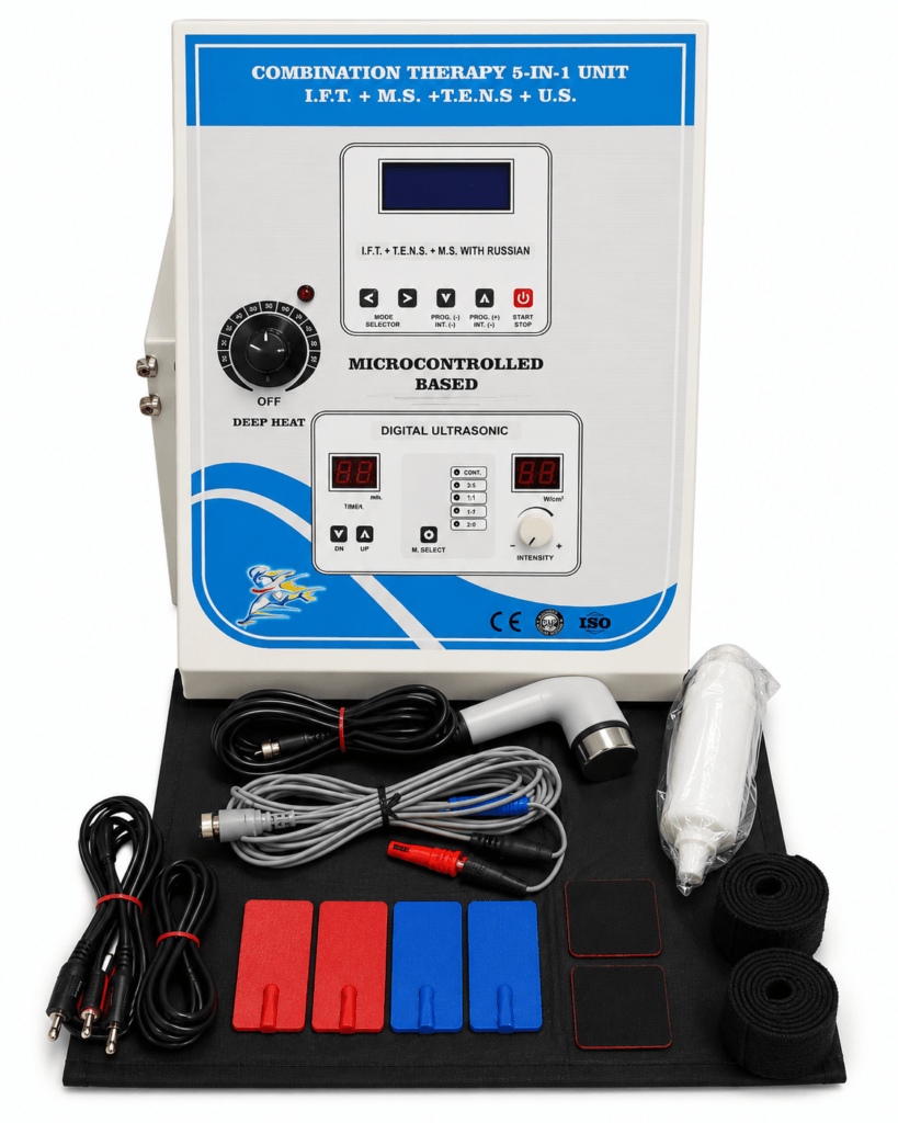 Combo 5 in 1 Physiotherapy Machine with IFT MS TENS Ultrasound Deep Heat by PHYSIOMODALITIES ENTERPRISES