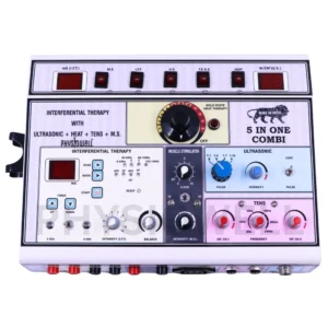 5-in-1 Manual Electrotherapy Machine by PHYSIOMODALITIES ENTERPRISES with IFT, TENS, Muscle Stimulation (MS), Faradic Therapy, and Galvanic Therapy for physiotherapy and rehabilitation.