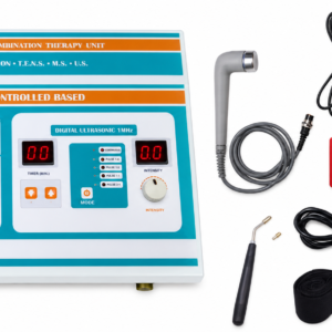 Advanced 4-in-1 Combo Therapy Unit by PHYSIOMODALITIES ENTERPRISES featuring IFT, MS125P, 1MHz Ultrasonic Therapy, and 5 LED Therapy for physiotherapy and rehabilitation.
