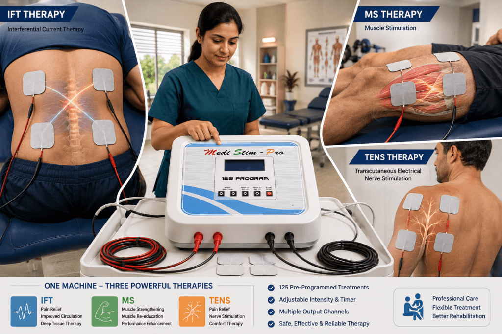 125 Program Physiotherapy Machine with IFT MS and TENS therapy modes for professional rehabilitation
