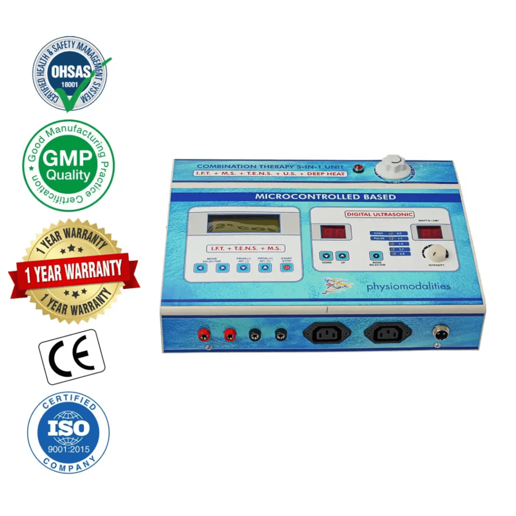Physiomodalities Combination Therapy 5-in-1 Unit with IFT, TENS, Muscle Stimulation, Ultrasound and Deep Heat