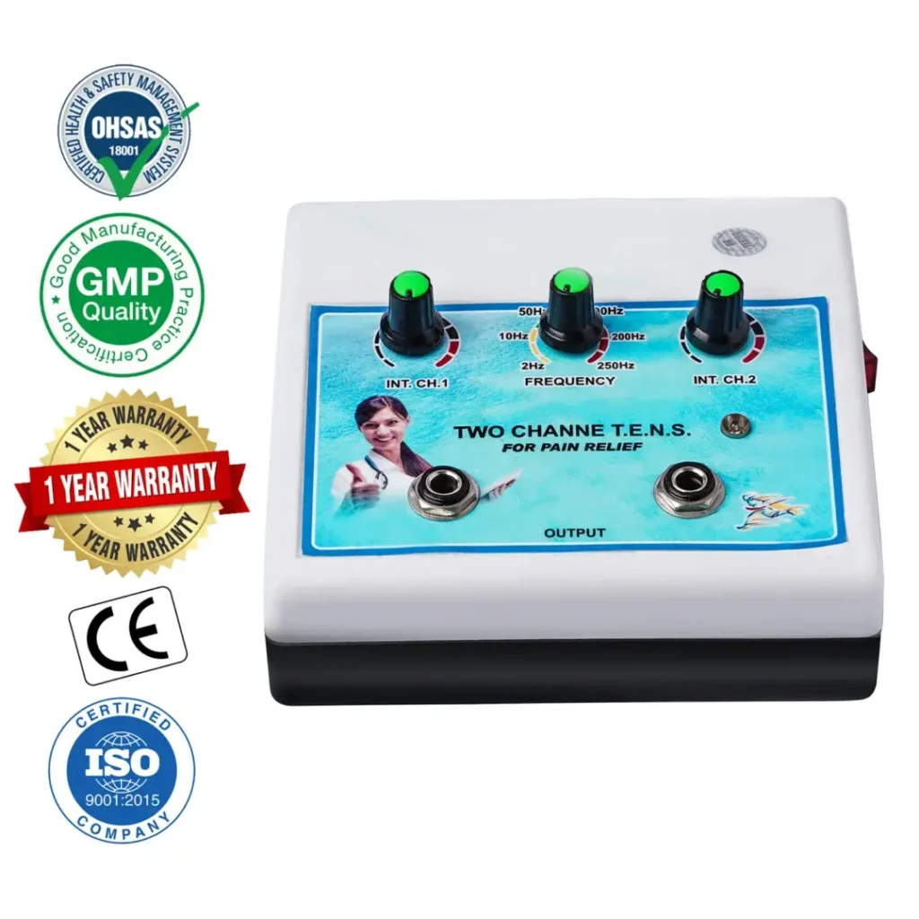 Mini 2-Channel TENS Physiotherapy Machine LCD 2 Channel TENS Physiotherapy Machine with digital timer, program controls and dual intensity adjustment