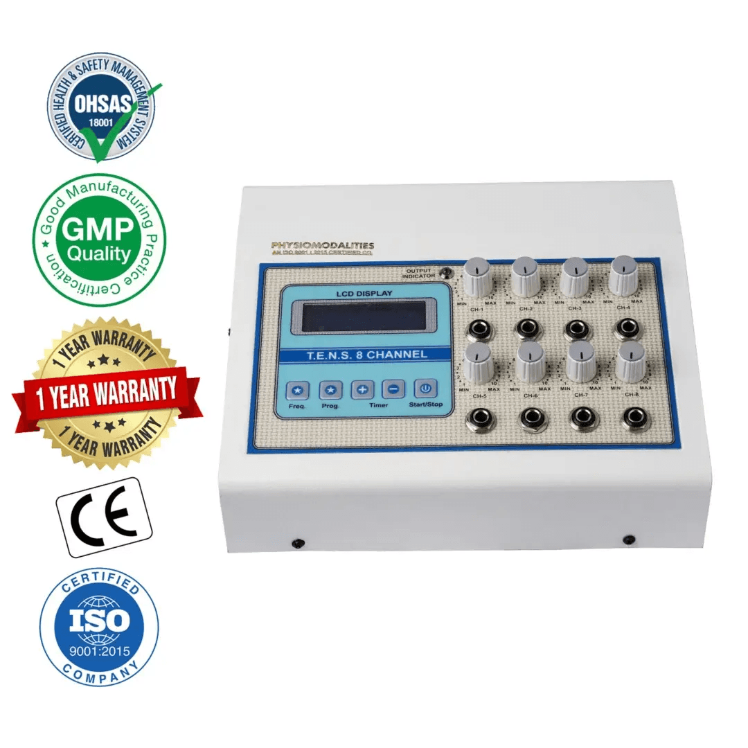 LCD 8-Ch TENS Therapy Machine LCD 8 Channel Digital TENS Physiotherapy Machine with independent intensity controls, digital display and professional electrotherapy features.