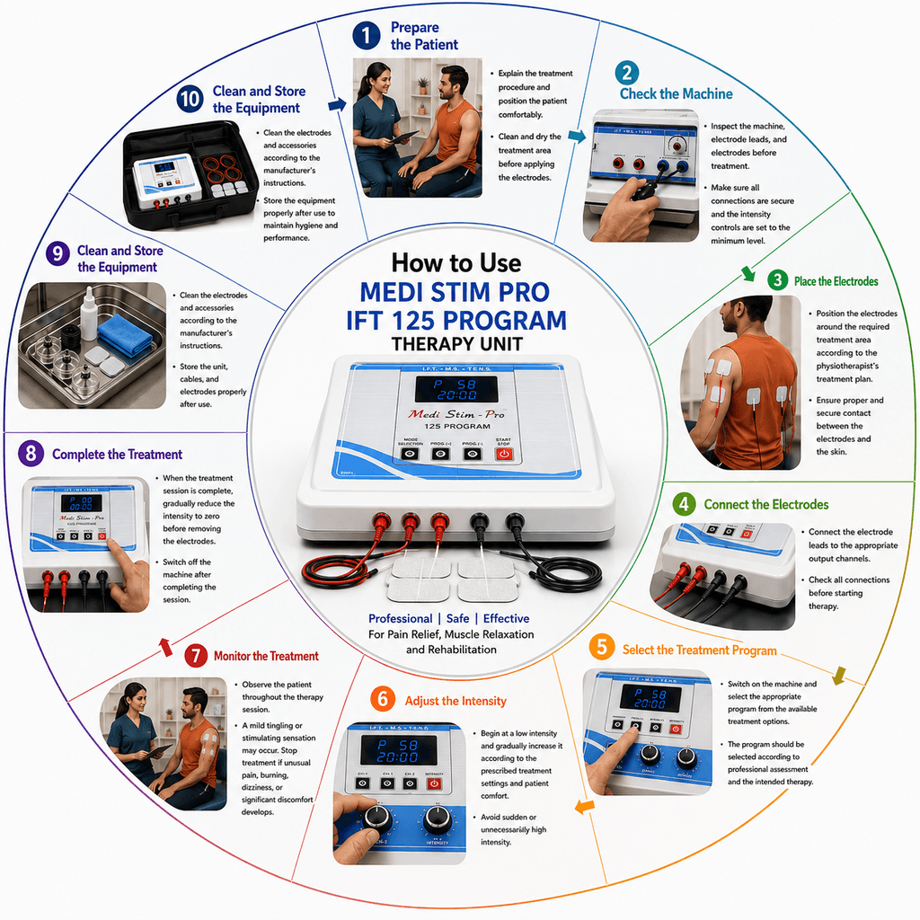 Medi Stim Pro IFT 125 Program Therapy Unit Medi Stim Pro IFT 125 Program Therapy Unit how-to-use guide with electrode placement and treatment steps