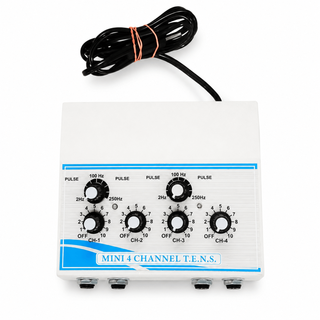 Mini 4-Channel TENS Machine by PHYSIOMODALITIES ENTERPRISES for professional physiotherapy and pain management