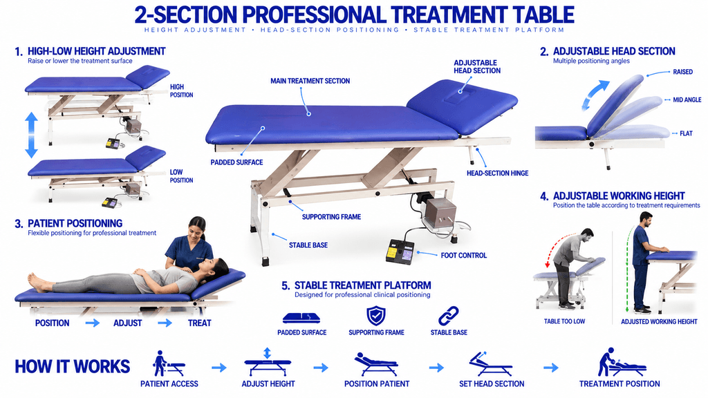 2-Section High-Low Treatment Table 2-Section Professional Physiotherapy Treatment Table with Hi-Lo Height Adjustment, Adjustable Head Section and Foot Control