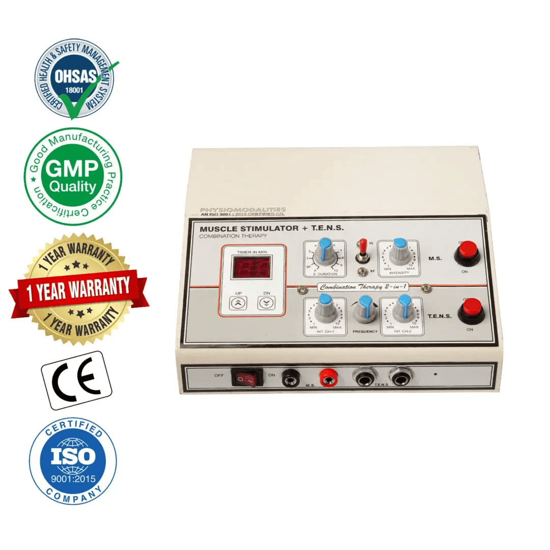 2 in 1 MS+ TENS Combo Therapy Machine Muscle Stimulator + TENS Combination Physiotherapy Machine with Digital Timer and Adjustable Controls