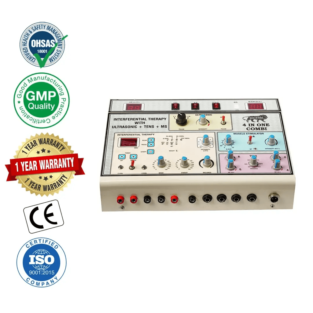 4-in-1 Combination Physiotherapy Machine with IFT, Ultrasonic, TENS and Muscle Stimulator Therapy