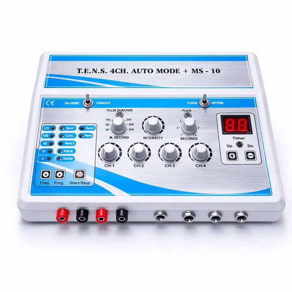 4 Channel Auto Mode TENS and MS-10 Muscle Stimulator Physiotherapy Machine with Timer and Independent Intensity Controls
