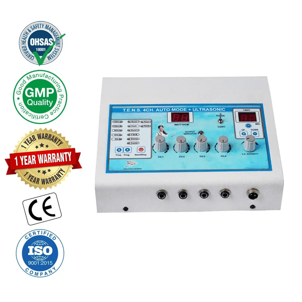 4 Channel Auto Mode TENS + Ultrasonic Physiotherapy Machine with Digital Control