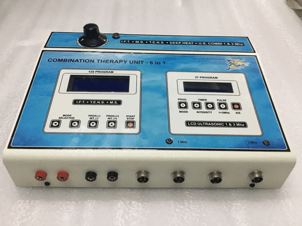 6-in-1 Combination Therapy Machine 6-in-1 Combination Physiotherapy Machine with IFT, TENS, MS, Deep Heat and 1 & 3 MHz Ultrasonic Therapy