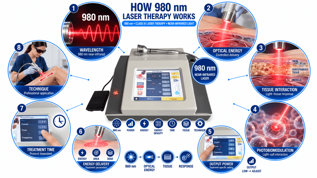 980 nm Laser Therapy Machine with Near-Infrared Class IV Laser, Digital Controls and Treatment Handpiece