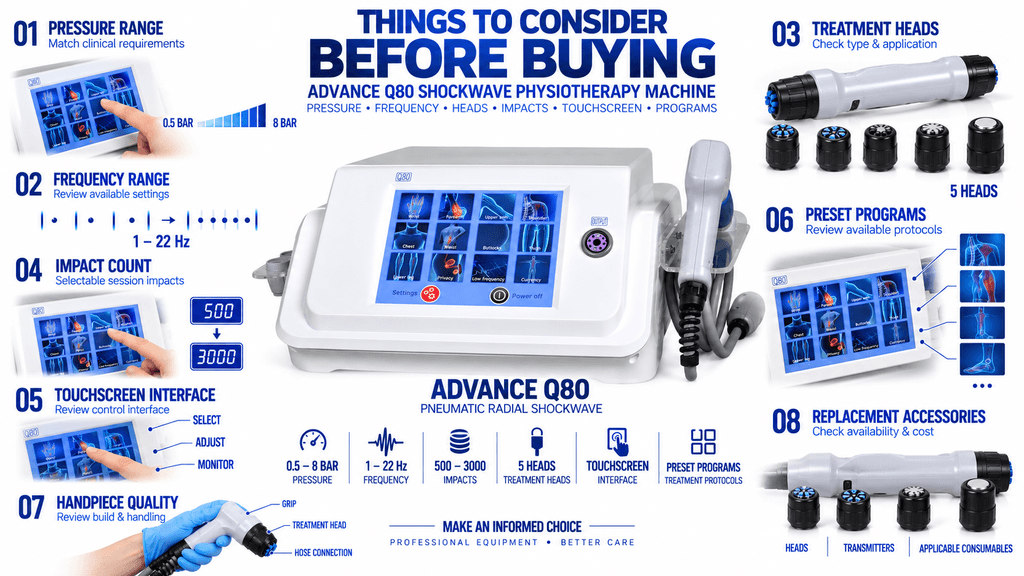 Advance Q80 Shockwave Physiotherapy Machine Things to Consider Before Buying Advance Q80 Pneumatic Shockwave Physiotherapy Machine