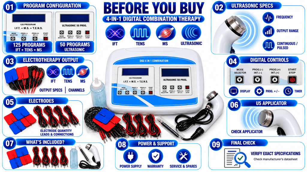 Before You Buy 4-in-1 Digital Physiotherapy Machine with 125 Programs IFT TENS MS and 50 Programs Ultrasonic Therapy