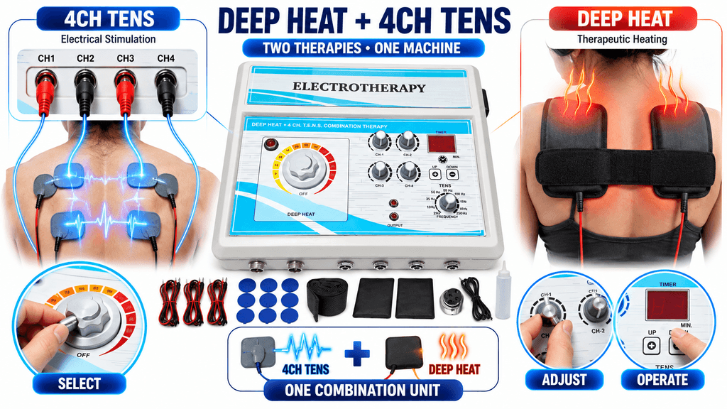 Deep Heat and 4 Channel TENS Combination Physiotherapy Machine for Electrical Stimulation and Therapeutic Heating
