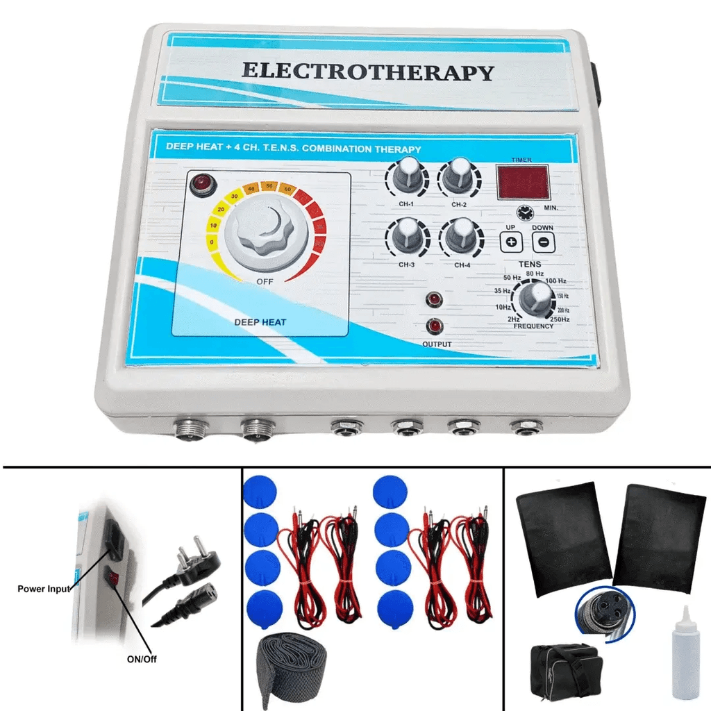 Deep Heat and 4 Channel TENS Combination Physiotherapy Machine with Electrodes and Accessories