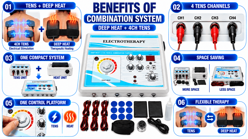 Benefits of Deep Heat and 4 Channel TENS Combination Physiotherapy Machine with Therapeutic Heating and Electrical Stimulation