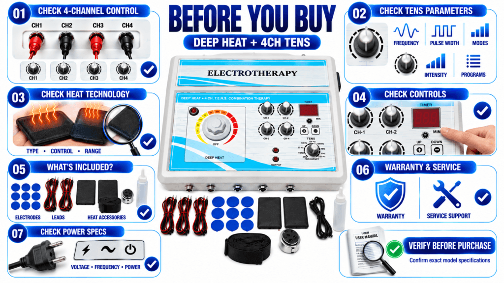 Before You Buy Deep Heat and 4 Channel TENS Combination Physiotherapy Machine – Features and Specifications
