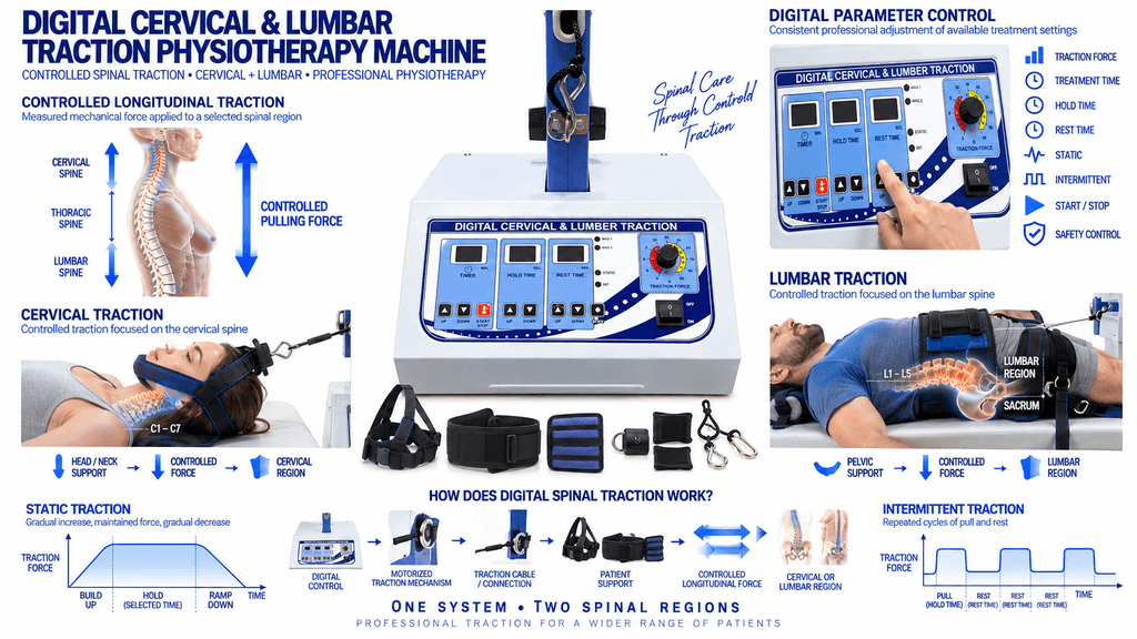 Digital Cervical and Lumbar Traction Physiotherapy Machine with Static and Intermittent Traction Control