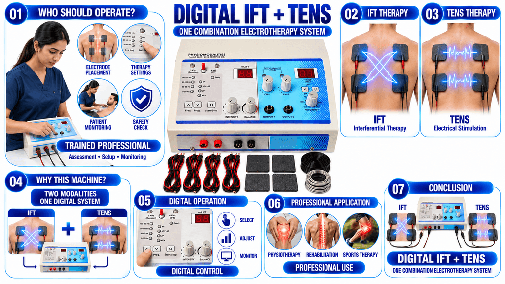 Digital IFT + TENS Combination Physiotherapy Machine for Interferential Therapy and TENS Treatment