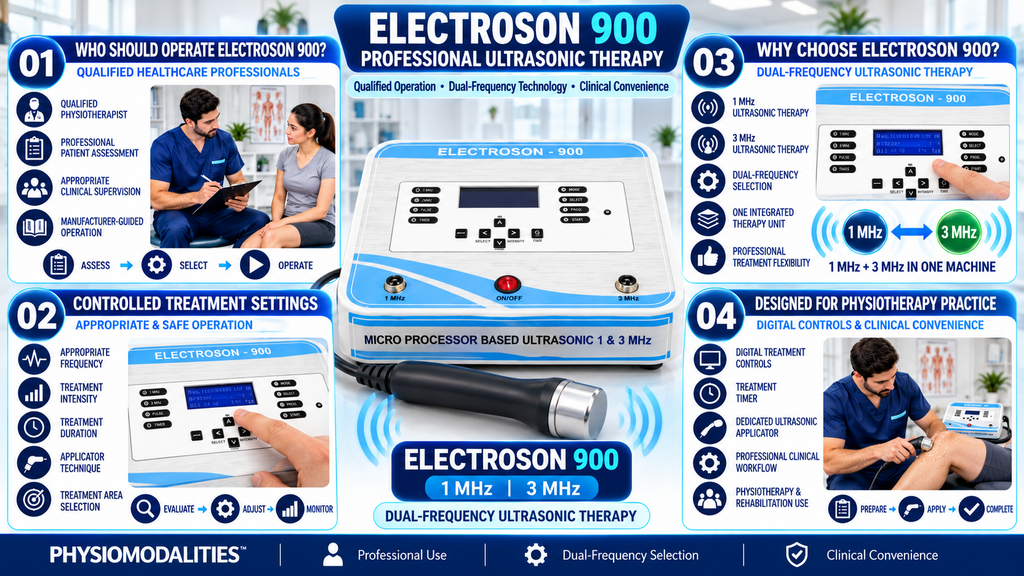 Electroson 900 Dual-Frequency Ultrasonic Physiotherapy Machine with 1 MHz and 3 MHz Applicator