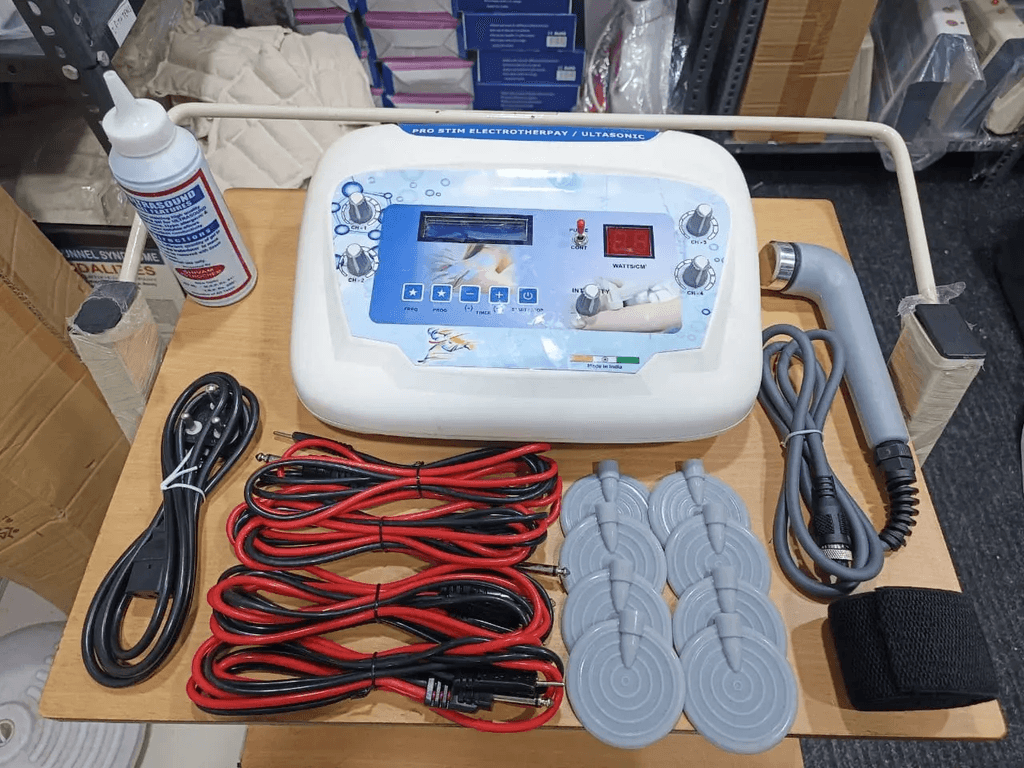 Electrotherapy and Ultrasonic Physiotherapy Machine with Electrodes, Ultrasound Applicator and Accessories