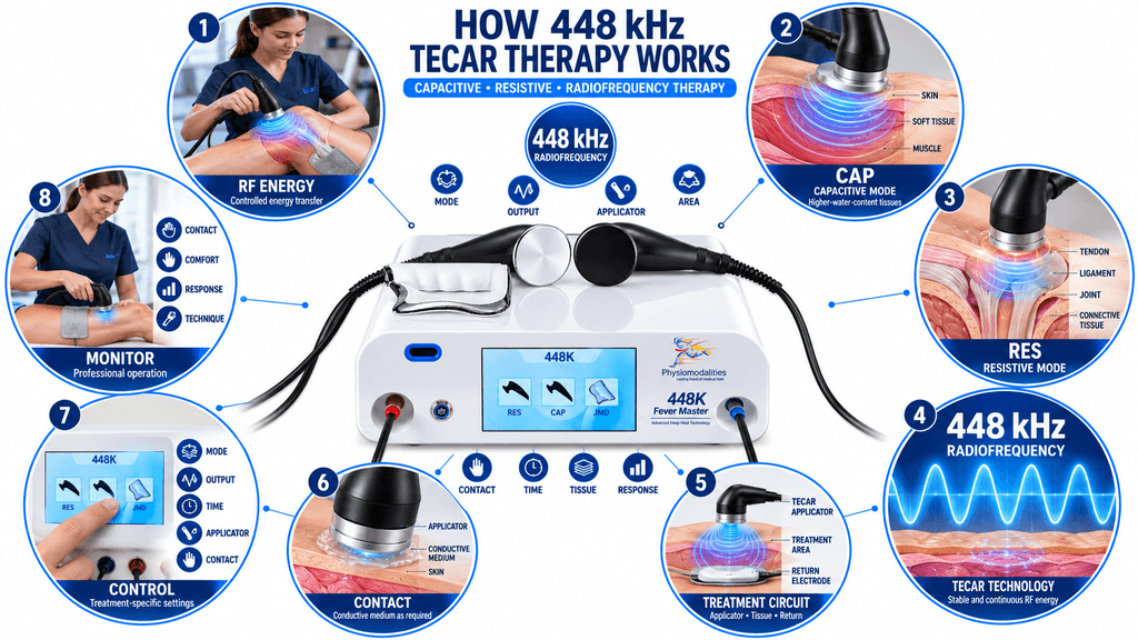 448KHz Tecar Therapy Machine How 448 kHz TECAR Therapy Works with CAP Capacitive and RES Resistive Radiofrequency Modes