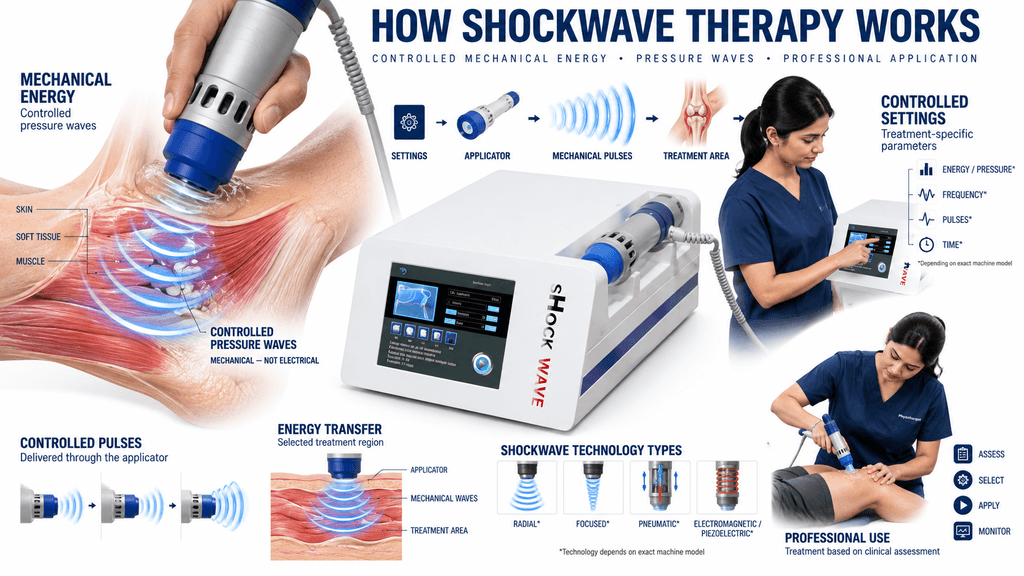 How Shockwave Therapy Works with Controlled Mechanical Pressure Waves and Digital Treatment Settings