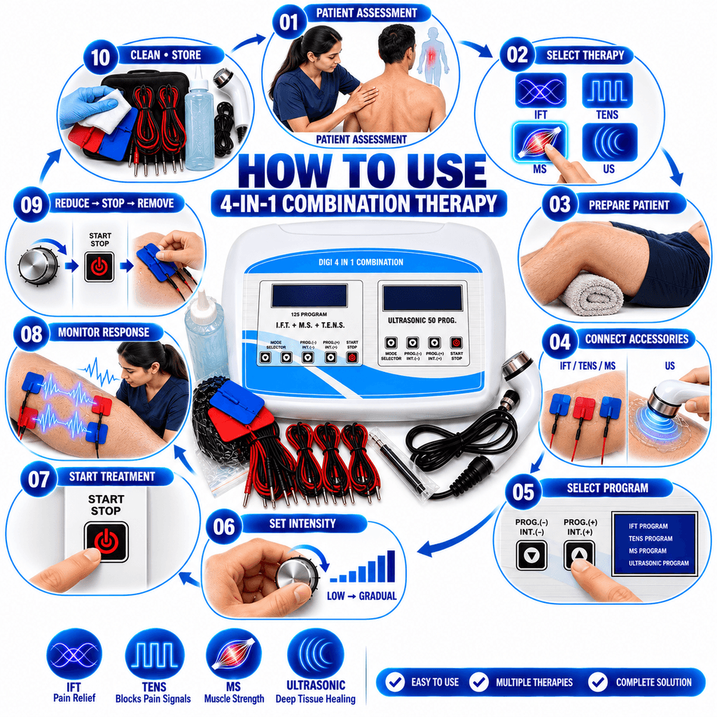 How to Use 4-in-1 Physiotherapy Machine with IFT TENS MS and Ultrasonic Therapy – Step-by-Step Guide