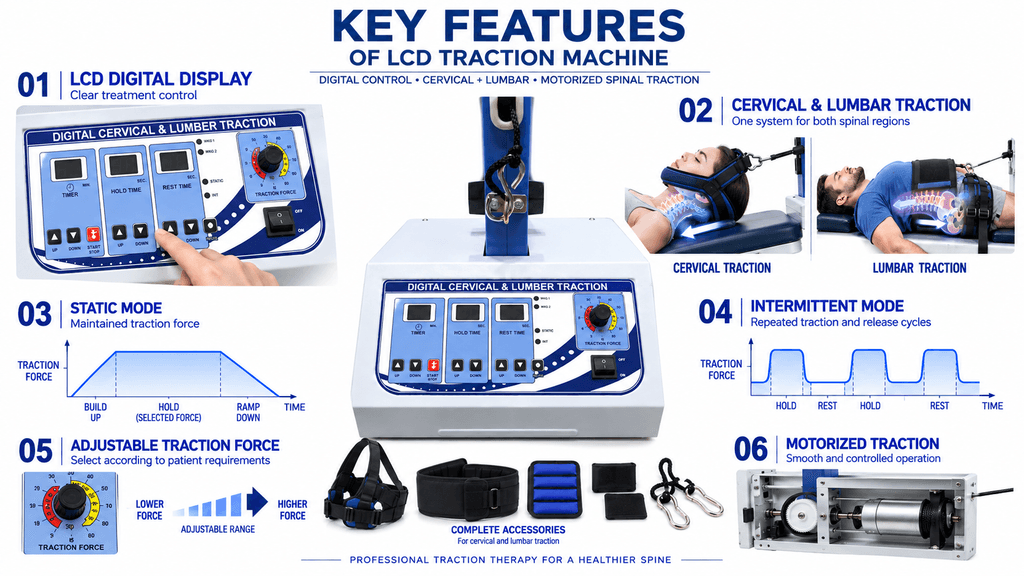 LCD Cervical and Lumbar Traction Machine with Static and Intermittent Modes, Adjustable Traction Force and Motorized Control