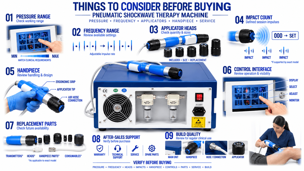 Things to Consider Before Buying Pneumatic Shockwave Therapy Machine – Pressure, Frequency, Applicators and Support
