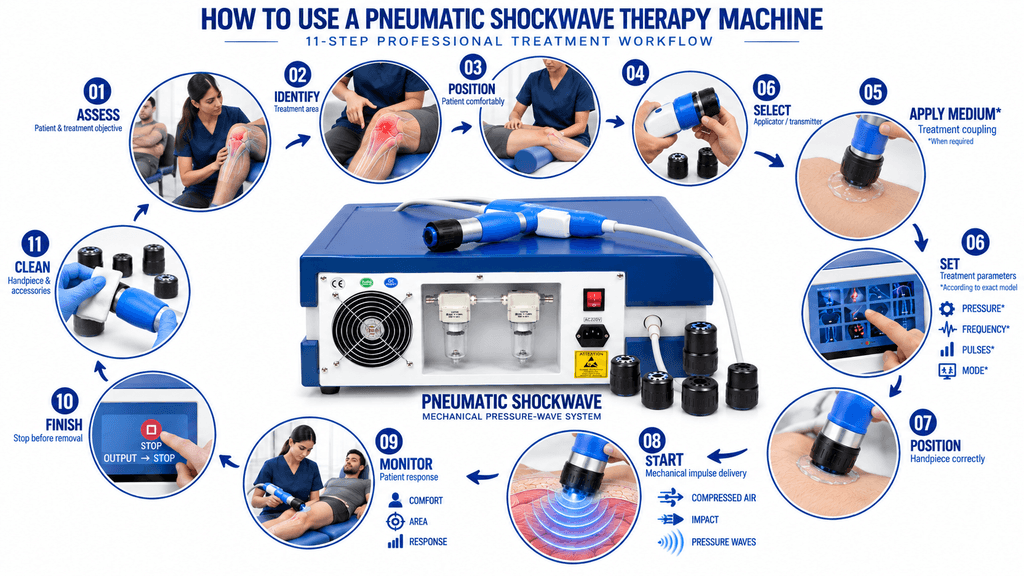 How to Use Pneumatic Shockwave Therapy Machine – 11-Step Professional Treatment Workflow