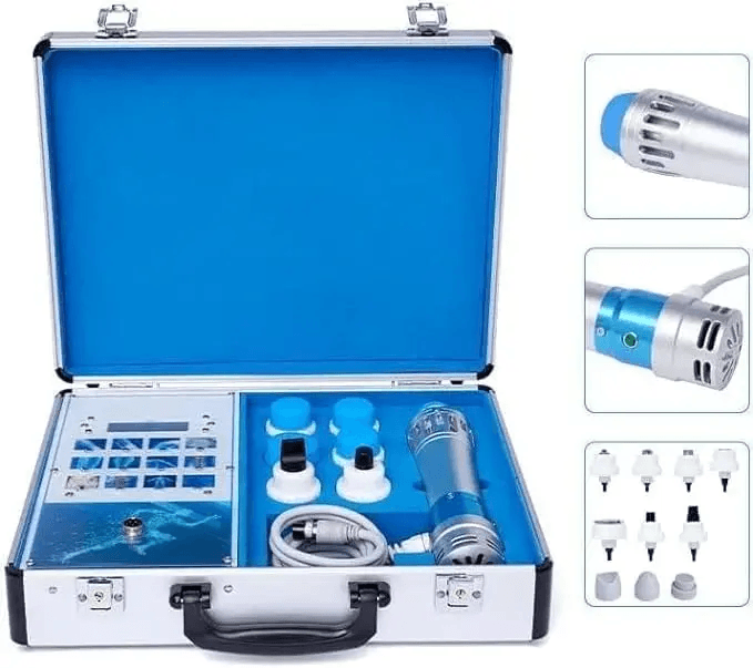 Portable Shockwave Therapy Machine with Handpiece, Treatment Heads and Carrying Case