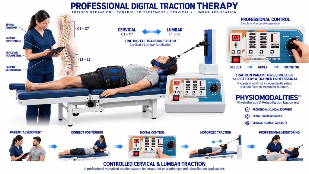 Professional Digital Cervical and Lumbar Traction Physiotherapy Machine with motorized traction, digital control and patient monitoring