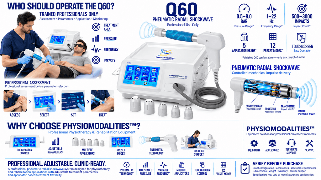 Q60 Shockwave Therapy Machine Q60 Pneumatic Radial Shockwave Therapy Machine with Touchscreen, 5 Applicator Heads and Adjustable Pressure