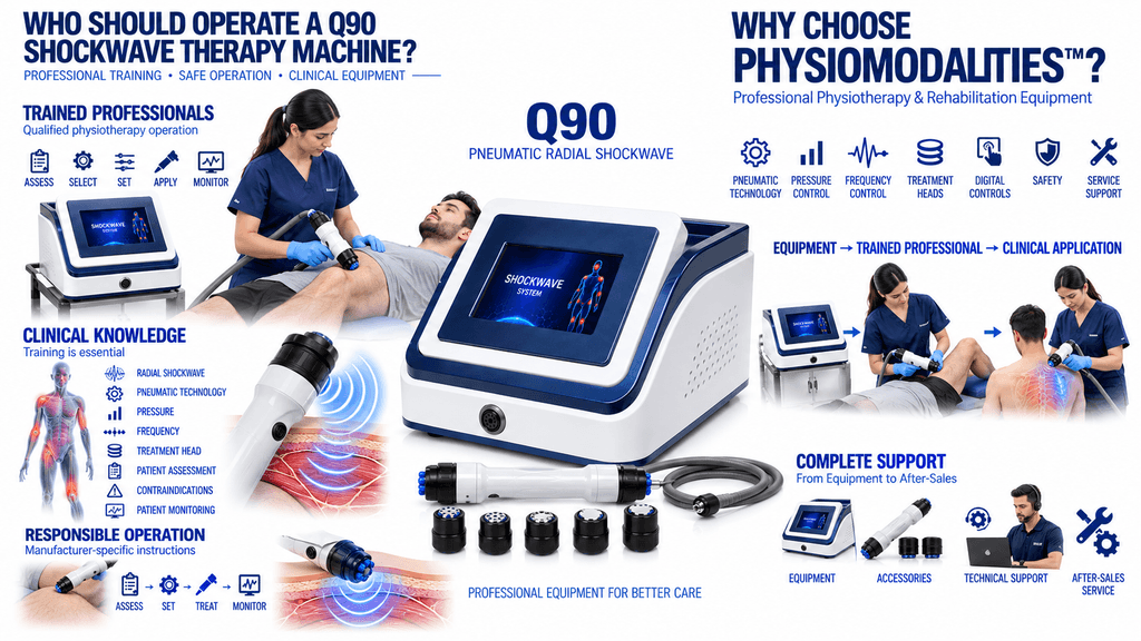 Q90 Shockwave Therapy Machine Q90 Shockwave Therapy Machine with Trained Physiotherapist, Pneumatic Radial Shockwave Treatment and Professional Support