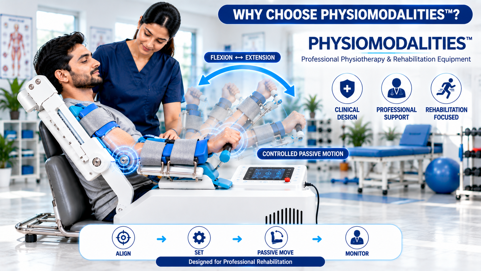 Robotic Elbow CPM Machine by PHYSIOMODALITIES for Controlled Passive Motion Rehabilitation