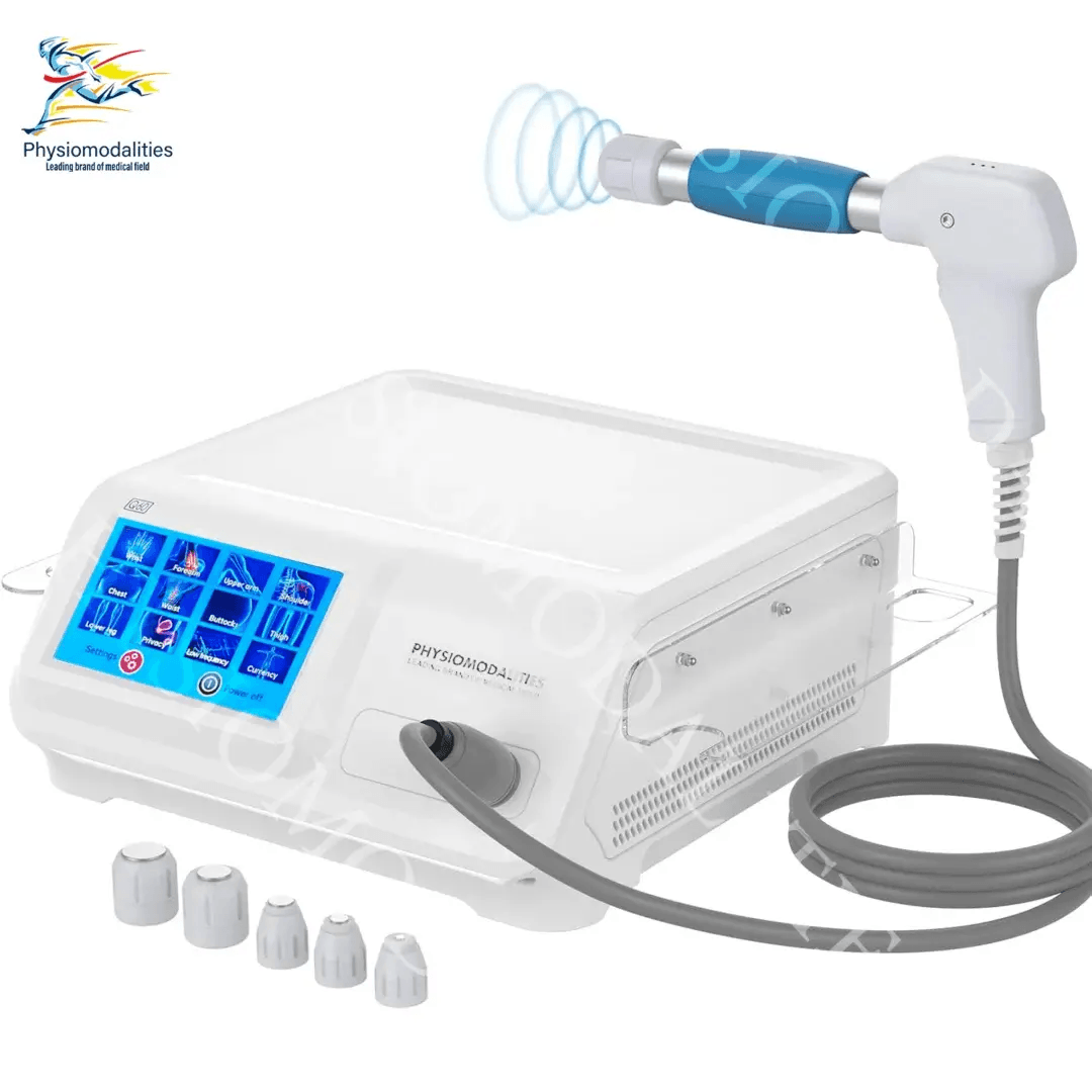 Q60 Shockwave Therapy Machine PHYSIOMODALITIES Shockwave Therapy Machine with Digital Display, Handpiece and Multiple Treatment Heads