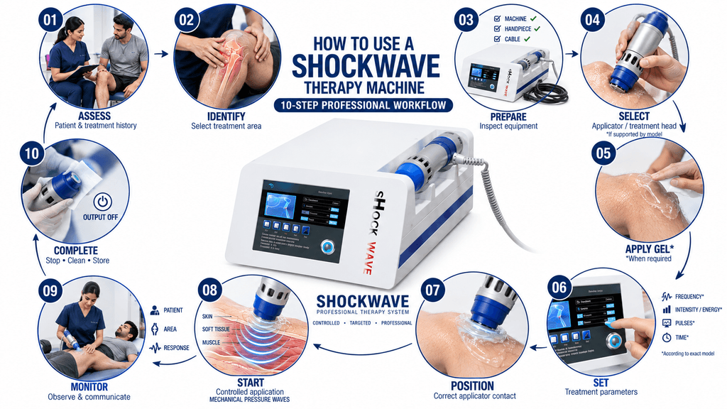 How to Use a Shockwave Therapy Machine – 10-Step Professional Treatment Workflow