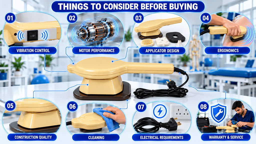 G-5 Chest Vibrator Massager Machine G-5 Chest Vibrator with key buying considerations including vibration control, motor performance, applicator design, ergonomics, construction quality, cleaning, electrical requirements, and warranty and service.