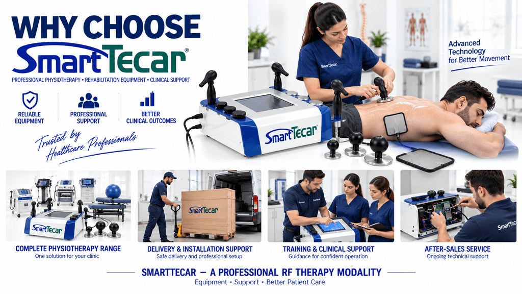 SmartTecar TECAR Therapy Machine with professional physiotherapy treatment, clinical training, installation support and after-sales service