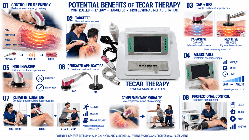 TECAR Therapy Machine with CAP and RES Radiofrequency Modes for Professional Physiotherapy and Rehabilitation