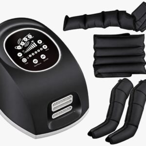 DVT Pump 4 Chambers Compression Therapy Device with digital control panel, adjustable pressure settings, and inflatable leg compression sleeves for clinical use.