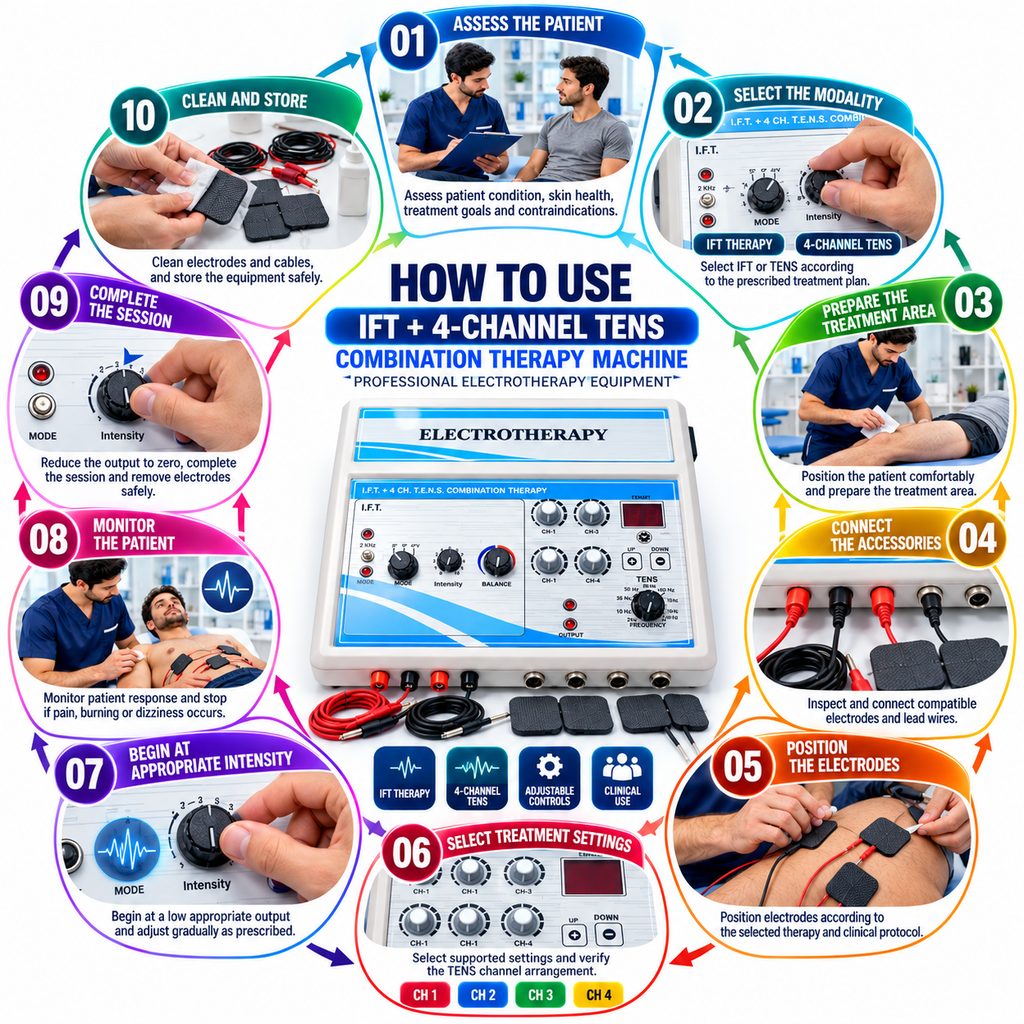 IFT + 4-Channel TENS Combination Therapy Machine How to Use IFT and 4-Channel TENS Combination Therapy Machine – Step-by-Step Guide
