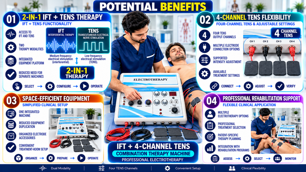 IFT + 4-Channel TENS Combination Therapy Machine Potential Benefits of IFT and 4-Channel TENS Combination Electrotherapy Machine for Physiotherapy