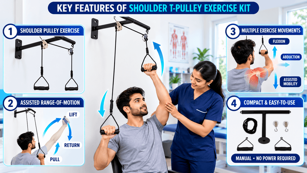 Shoulder T-Pulley Exercise Kit Shoulder T-Pulley Exercise Kit provides assisted range-of-motion exercises for shoulder rehabilitation, including controlled lifting, flexion, abduction, and mobility training.