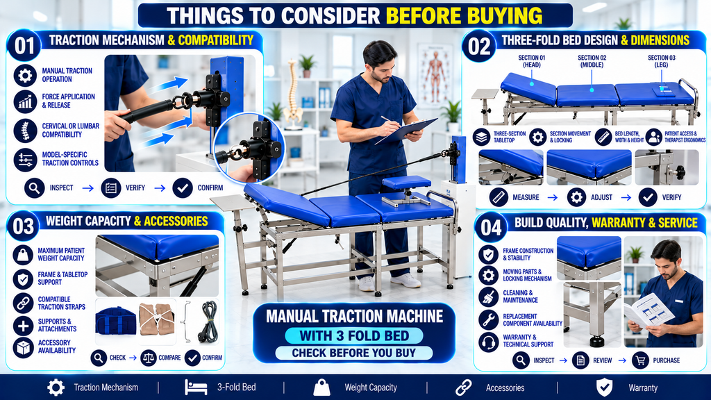 Manual Traction Machine with 3 Fold Bed For Physiotherapy